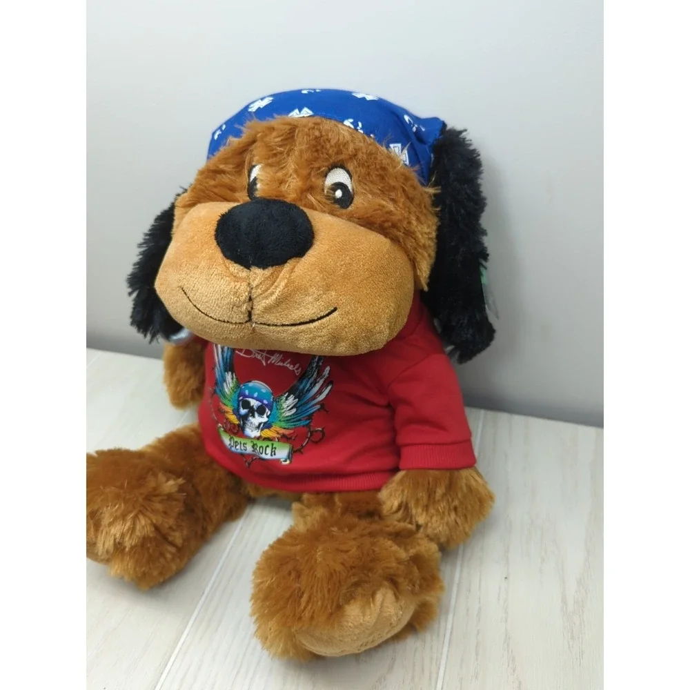 PetSmart Bret Michaels Chance Squeaker Plush Brown Dog Toy red shirt blue scarf